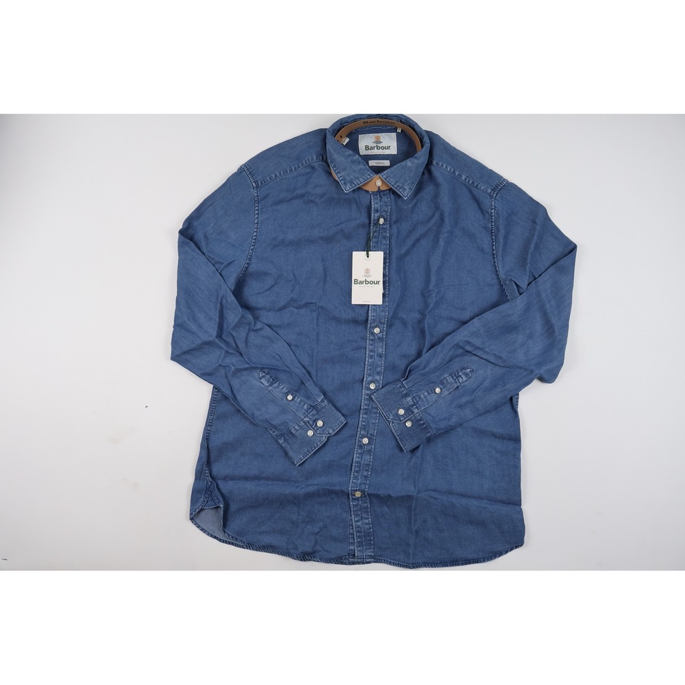 Barbour Burnett Tailored Twill Shirt Denim Blue Large NWT